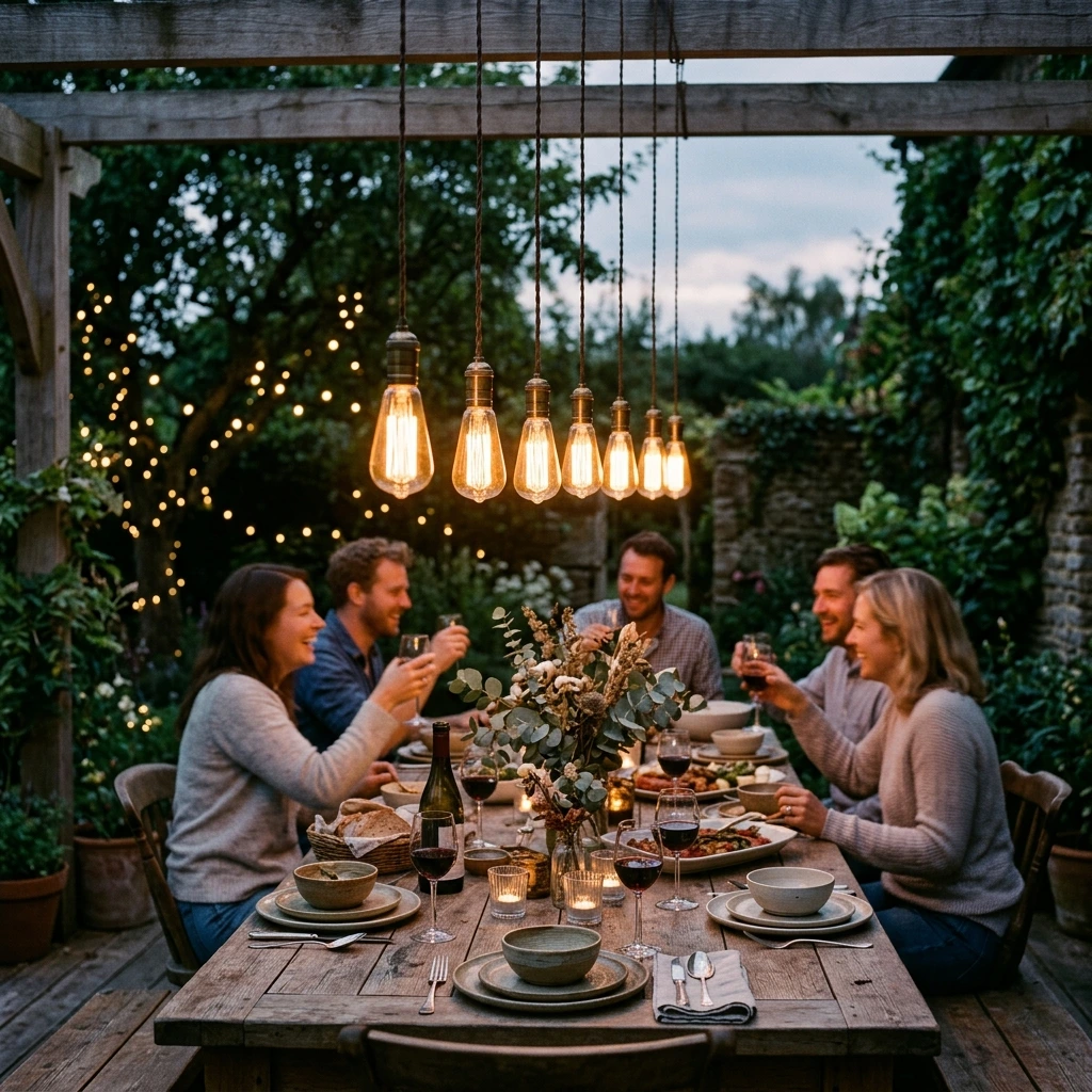 Hang Vintage Edison Bulbs for Fall Patio Ambiance