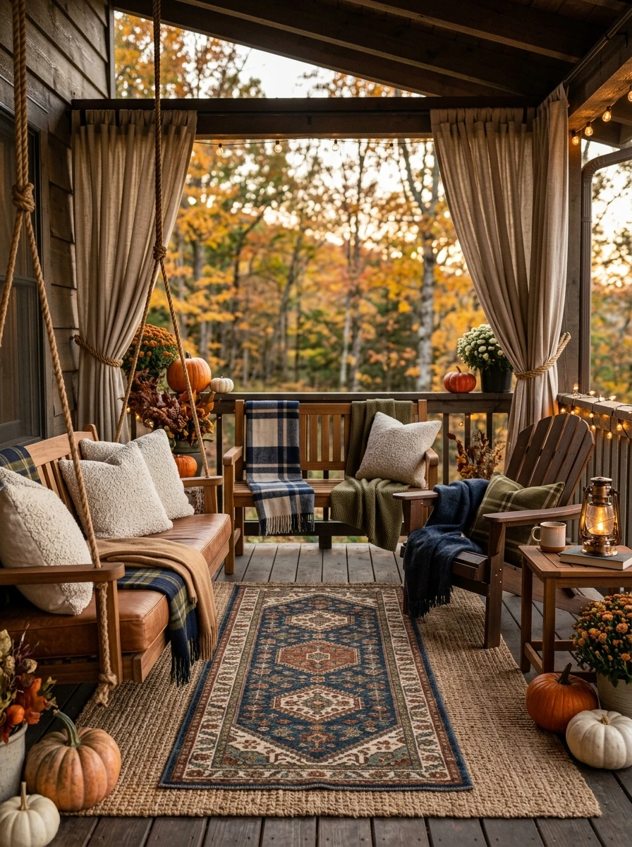 Layer Fall Front Porch Ideas Using Textiles