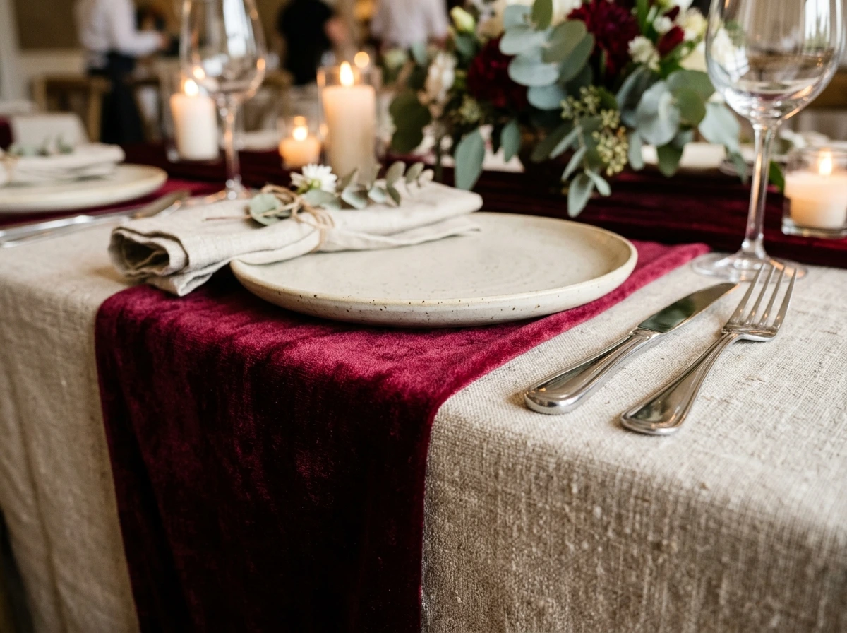 Layered Dual-Texture Velvet & Linen Table Runners