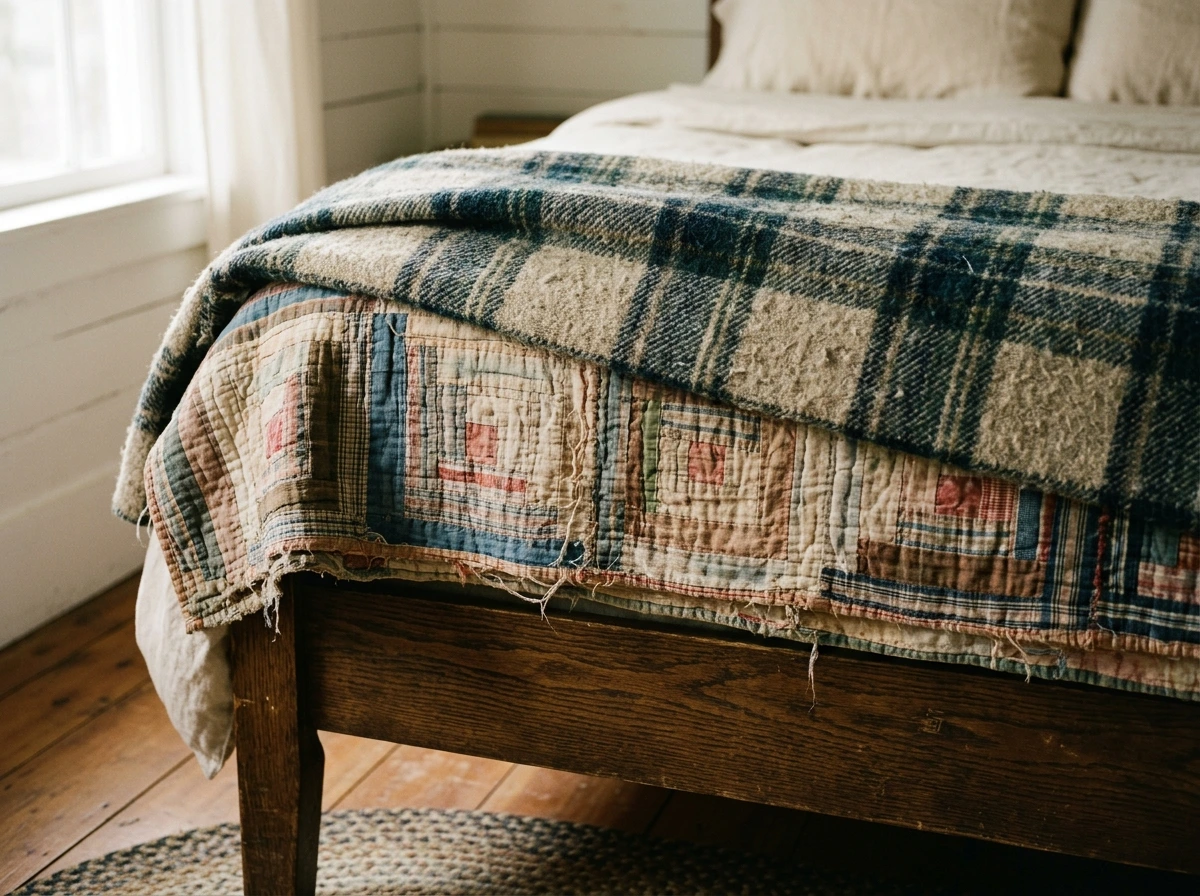 Layered Quilts and Wool Blankets for Fall Bed Styling