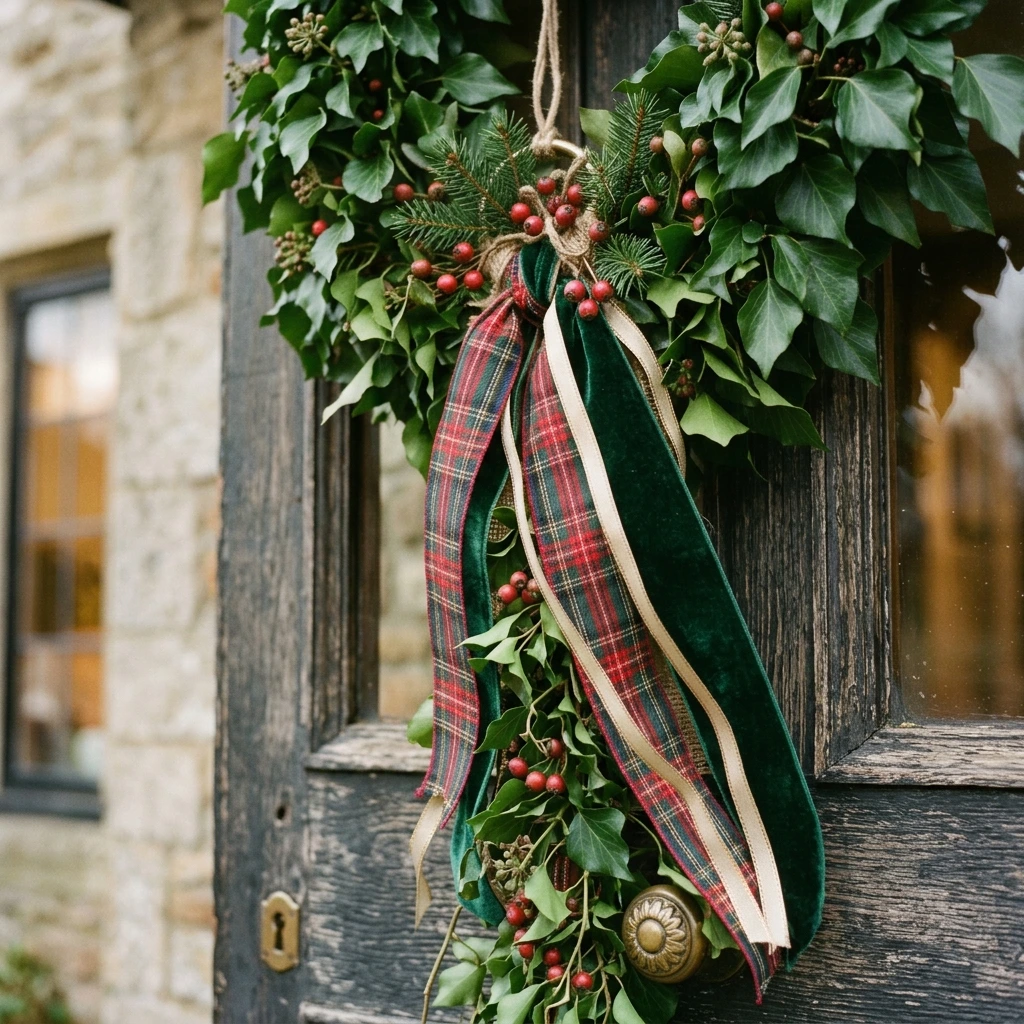 Layered Ribbon and Ivy Door Hanger for a Handmade Feel