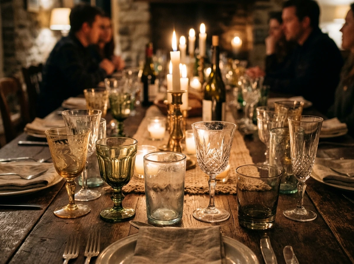 Mismatched Vintage Glassware Fall Table Setting