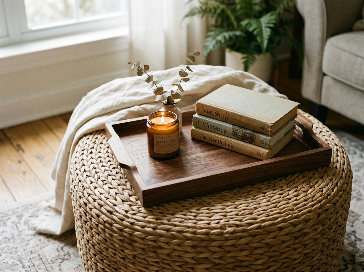 Ottoman Styling for Fall: Turning a Footrest Into a Focal Point