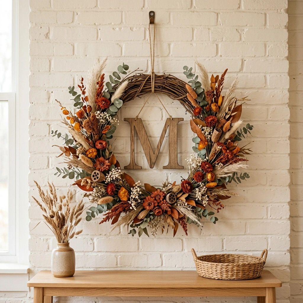 Personalized Monogram Wreath With Autumn Florals