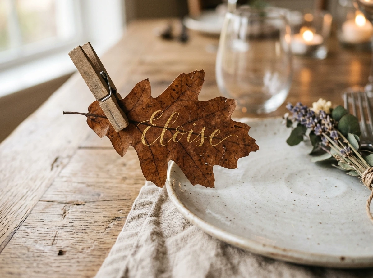 Pressed Botanicals as Place Card Holders