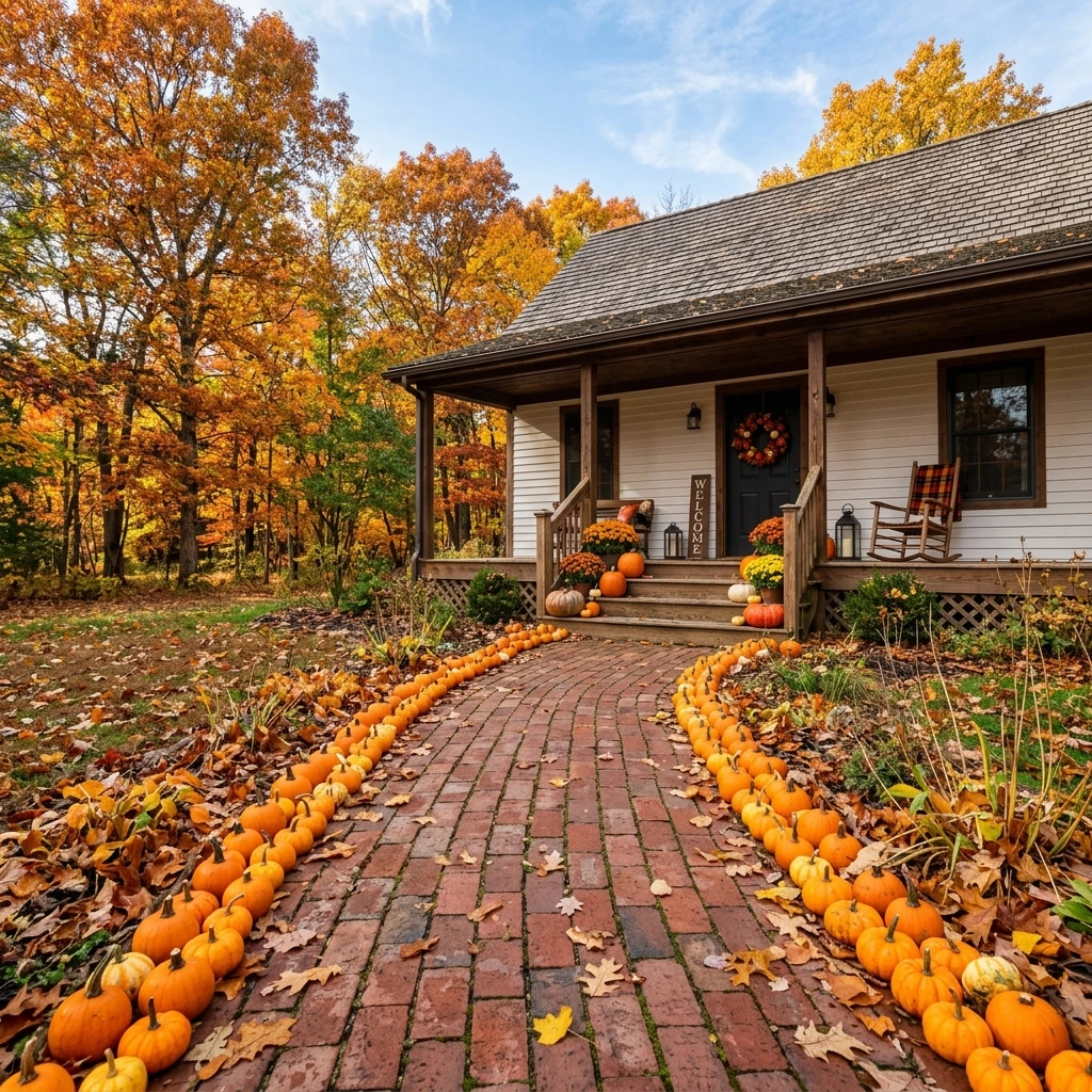 Pumpkin-Lined Pathway Leading to the Front Steps