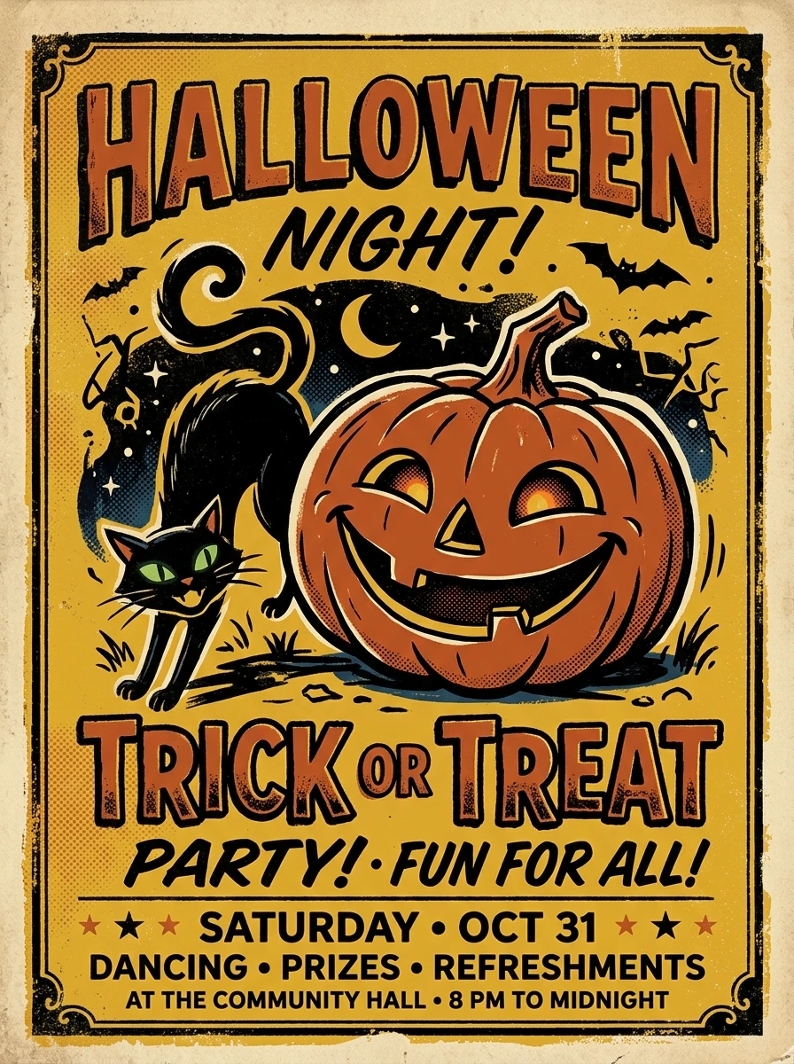 Retro 1950s Halloween Posters for Old-School Spooky Charm