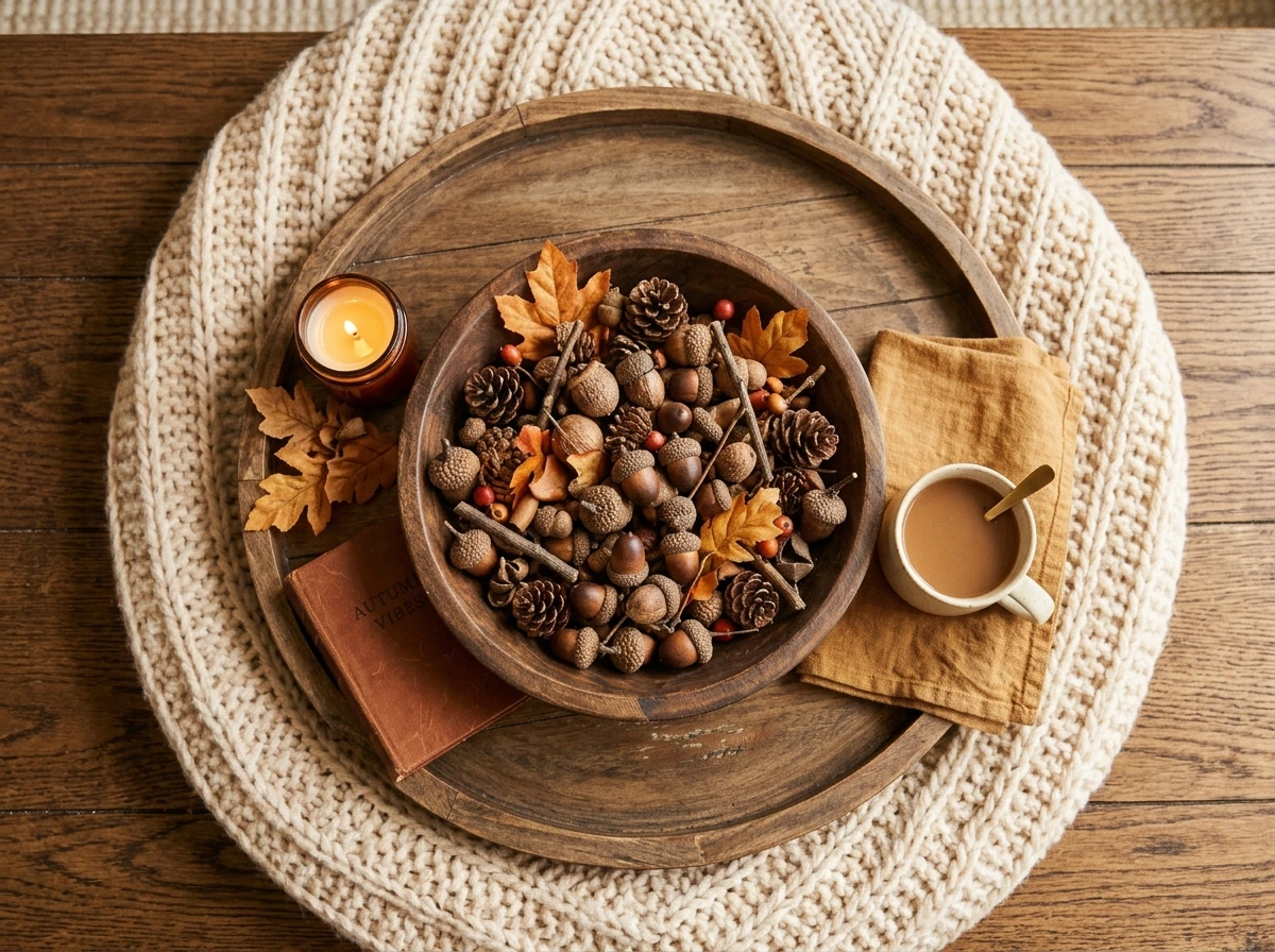 Seasonal Tray With Acorns Display for a Foraged, Natural Feel