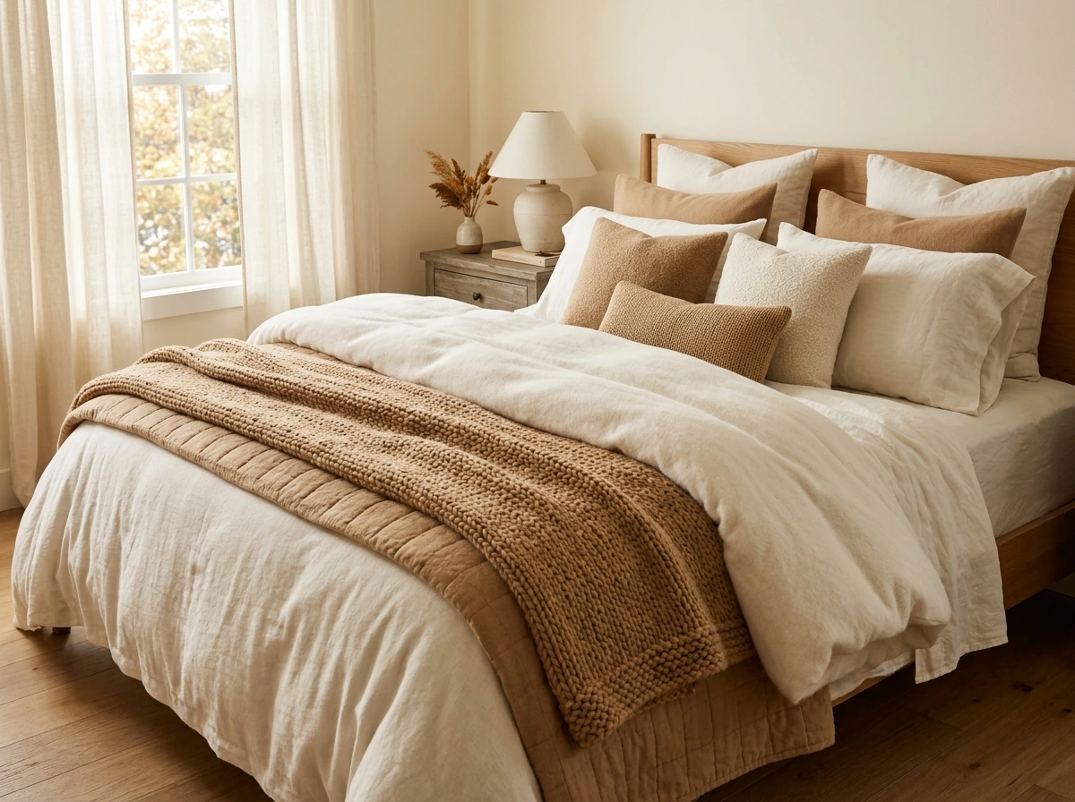 The Old Money Fall Bedroom With Layered Linen And Cashmere Bedding