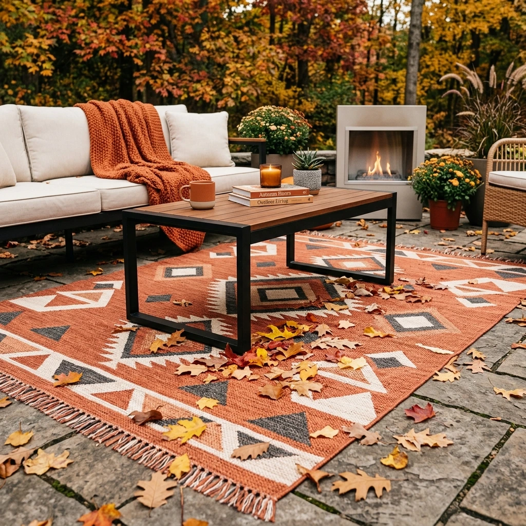 Unroll a Textured Autumn Patio Area Rug
