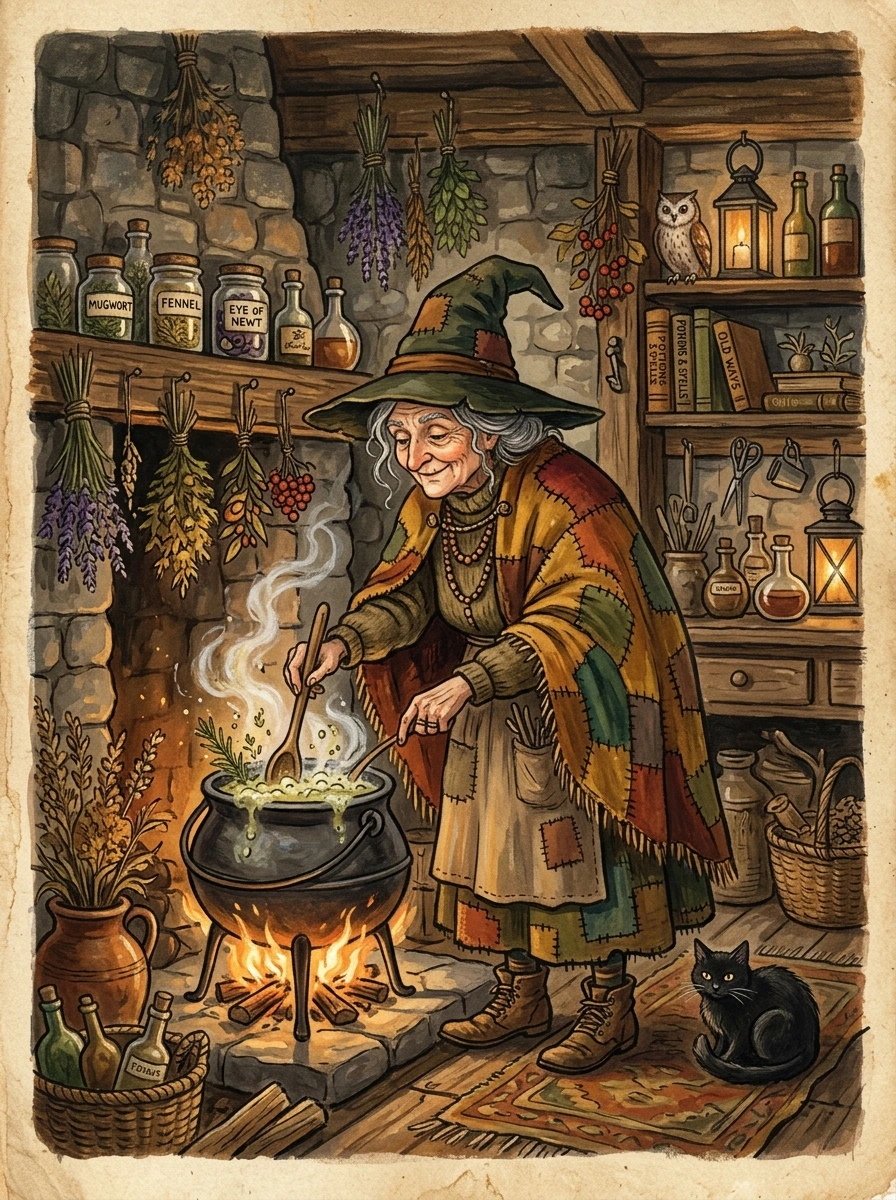 Vintage Witch Aesthetic Inspired by Classic Storybook Art