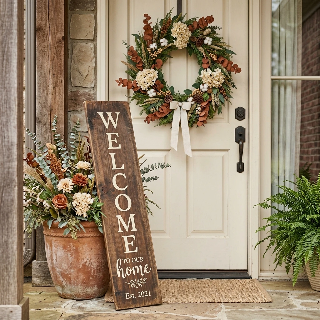 Welcome Sign and Wreath Combo for a Cohesive Entrance