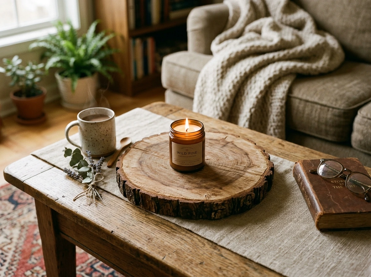 Wood Slice Coffee Table Display for a Natural, Grounded Base