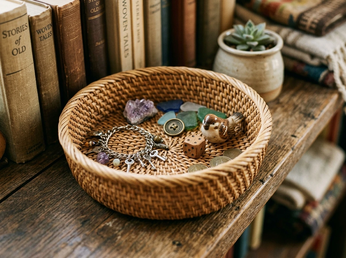 Woven Texture Shelf Accessories for a Softer, Natural Finish